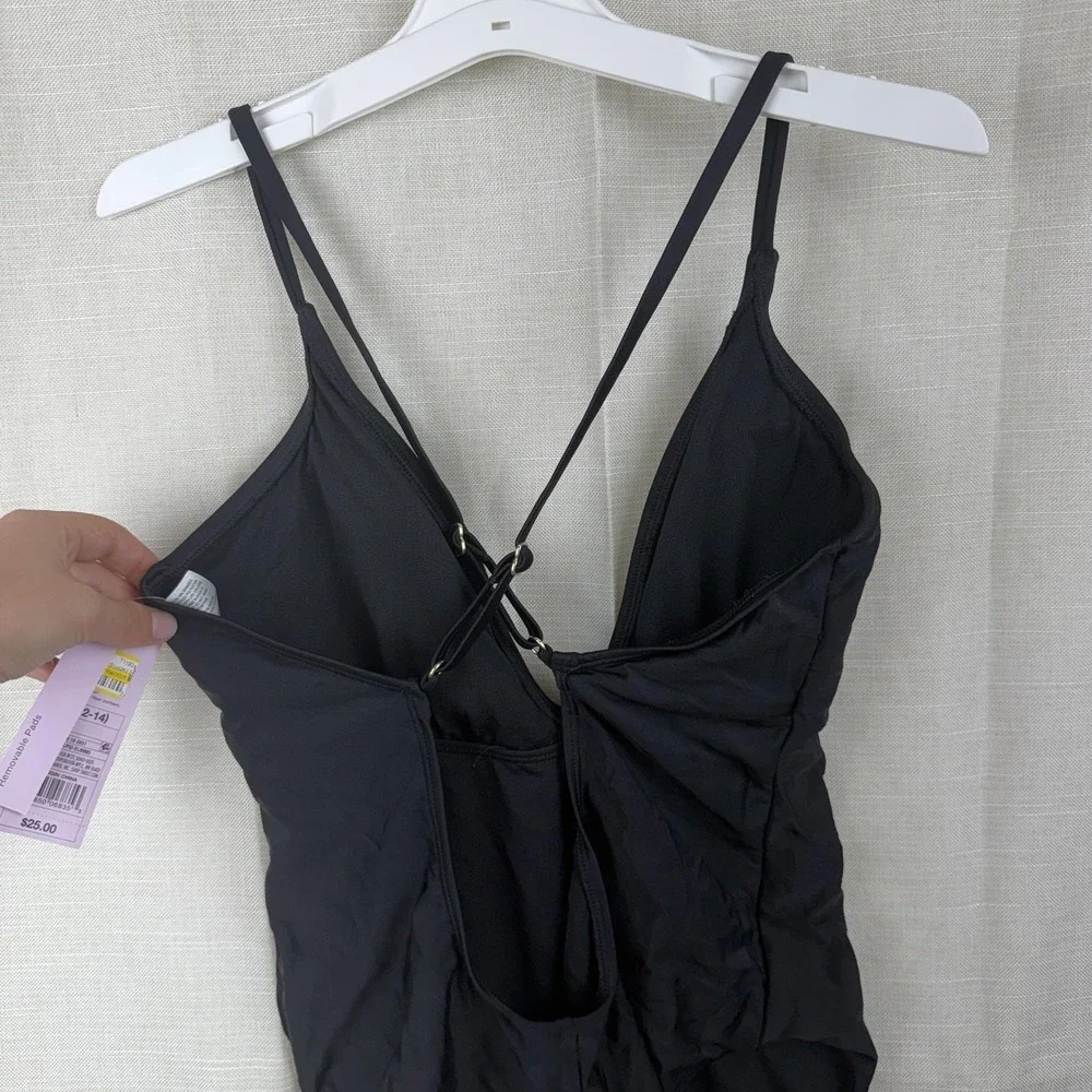 Wild Fable Swimsuit Womens Large Black Studded One Piece Extra High Leg‎ Cheeky